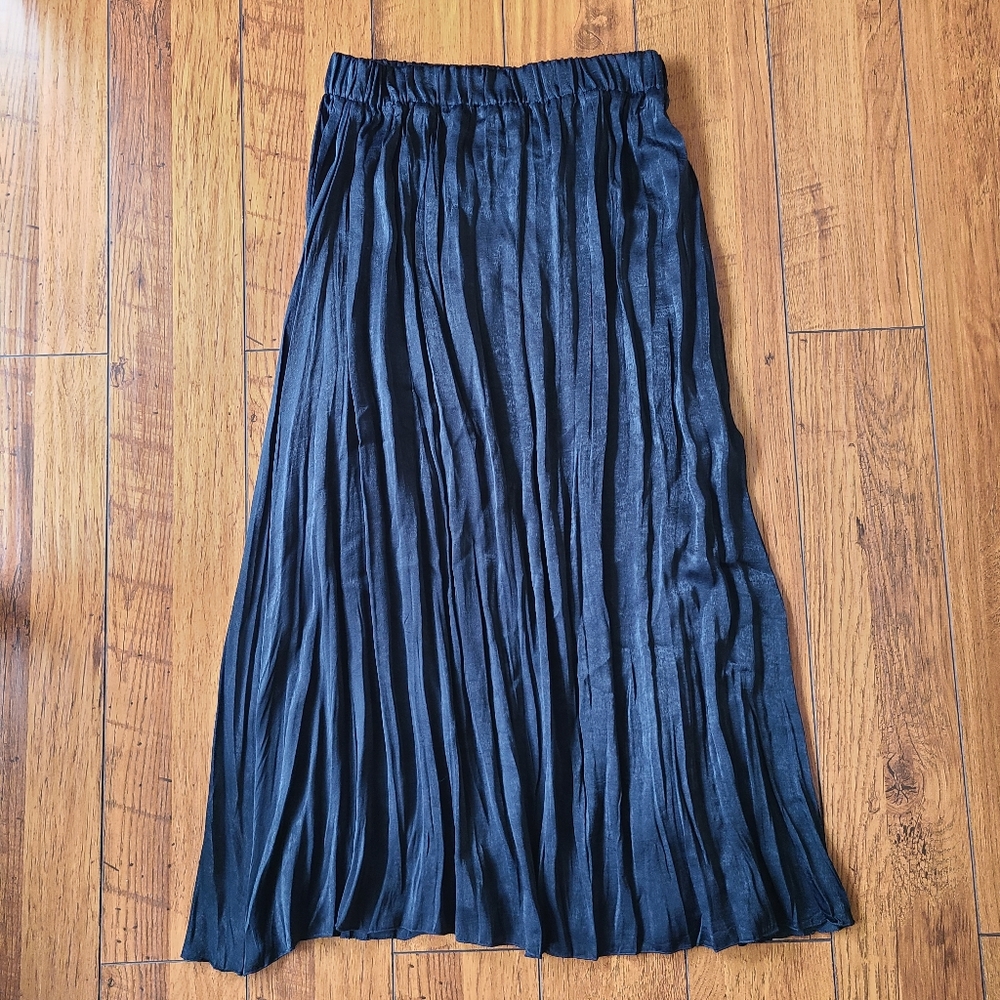ZARA - Wrinkled Satin Effect Skirt - L - Petrol Blue